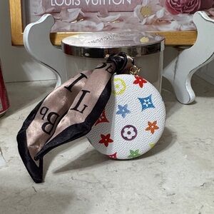 FASHION White Multicolor Monogram Compact Mirror/key chain bag charm